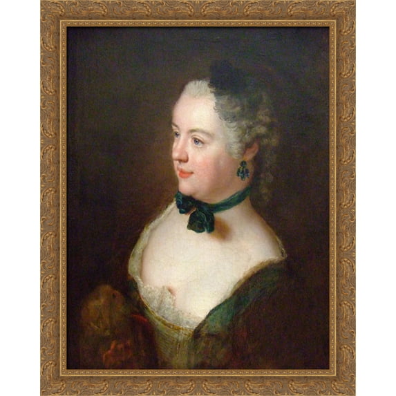 Portrait of an unknown woman 28x34 Large Gold Ornate Wood Framed Canvas Art by Antoine Pesne