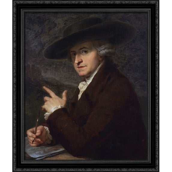 Portrait of artist's husband, the painter Antonio Zucchi 28x34 Large Black Ornate Wood Framed Canvas Art by Angelica Kauffman