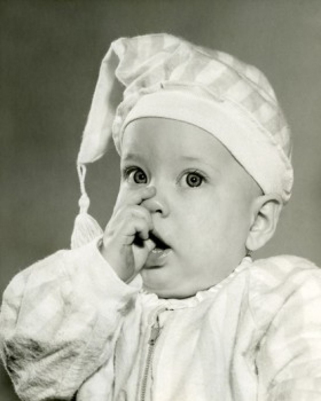 Portrait of baby wearing nightcap Canvas Art -  (18 x 24)