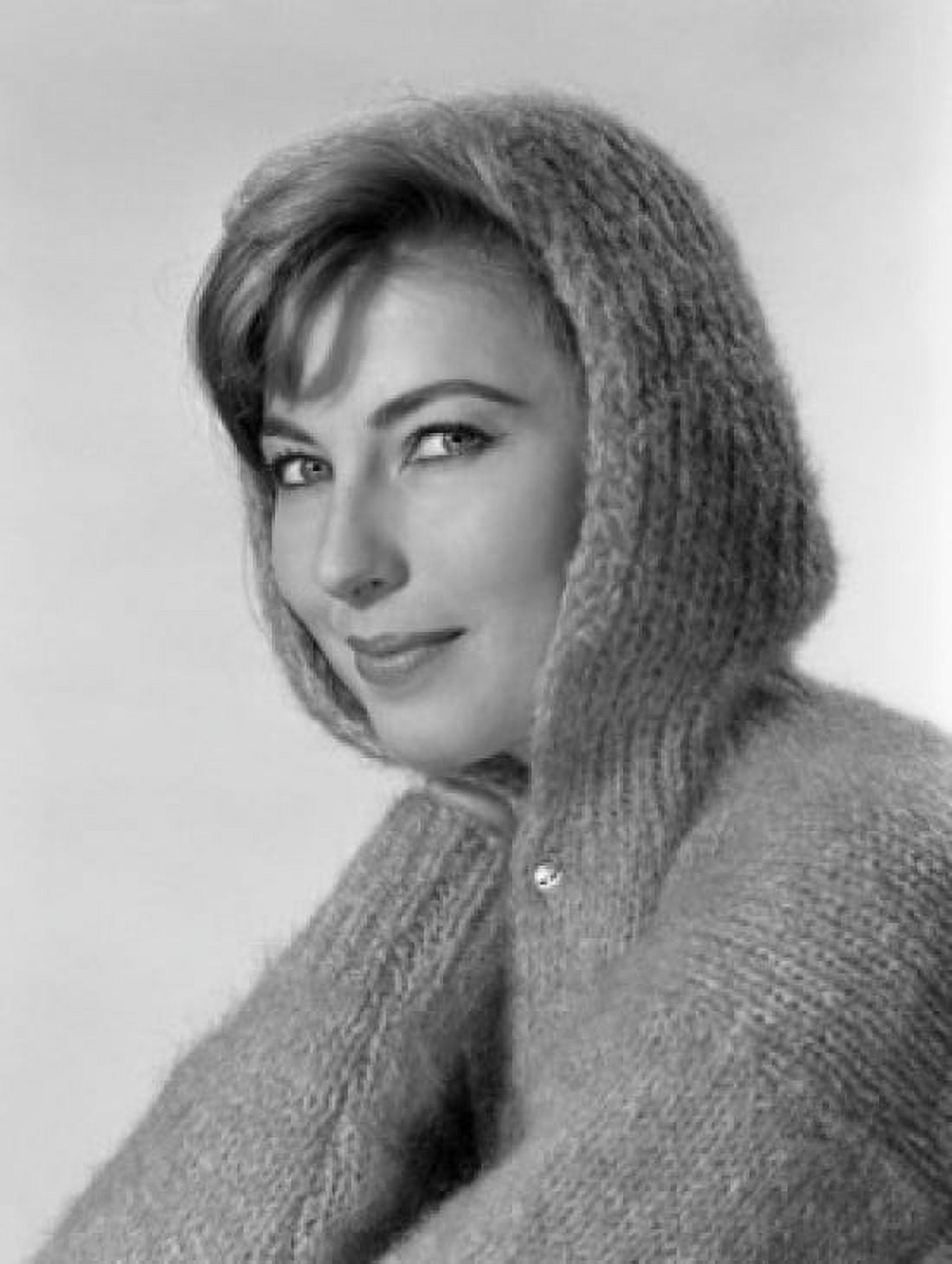 Portrait of beautiful young woman wearing wooly hooded jumper Canvas Art - (18 x 24)