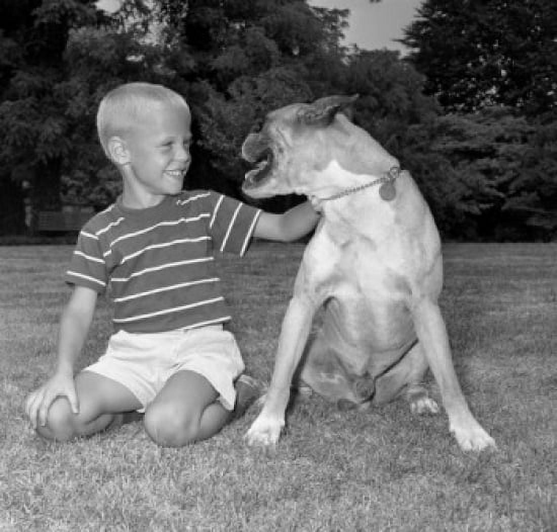 Portrait of boy with boxer dog Canvas Art - (24 x 36)