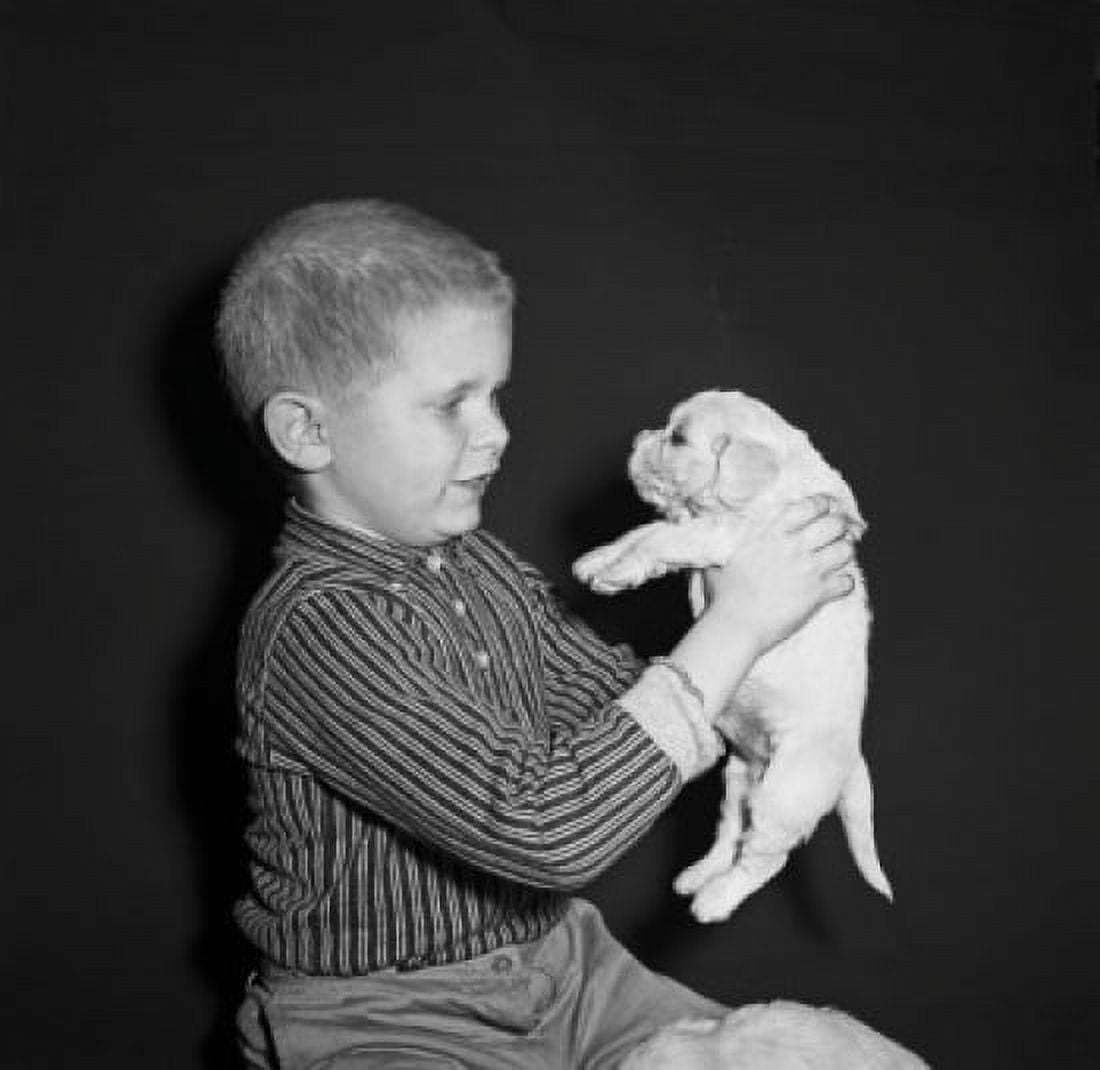 Portrait of boy with puppy Canvas Art - (24 x 36)