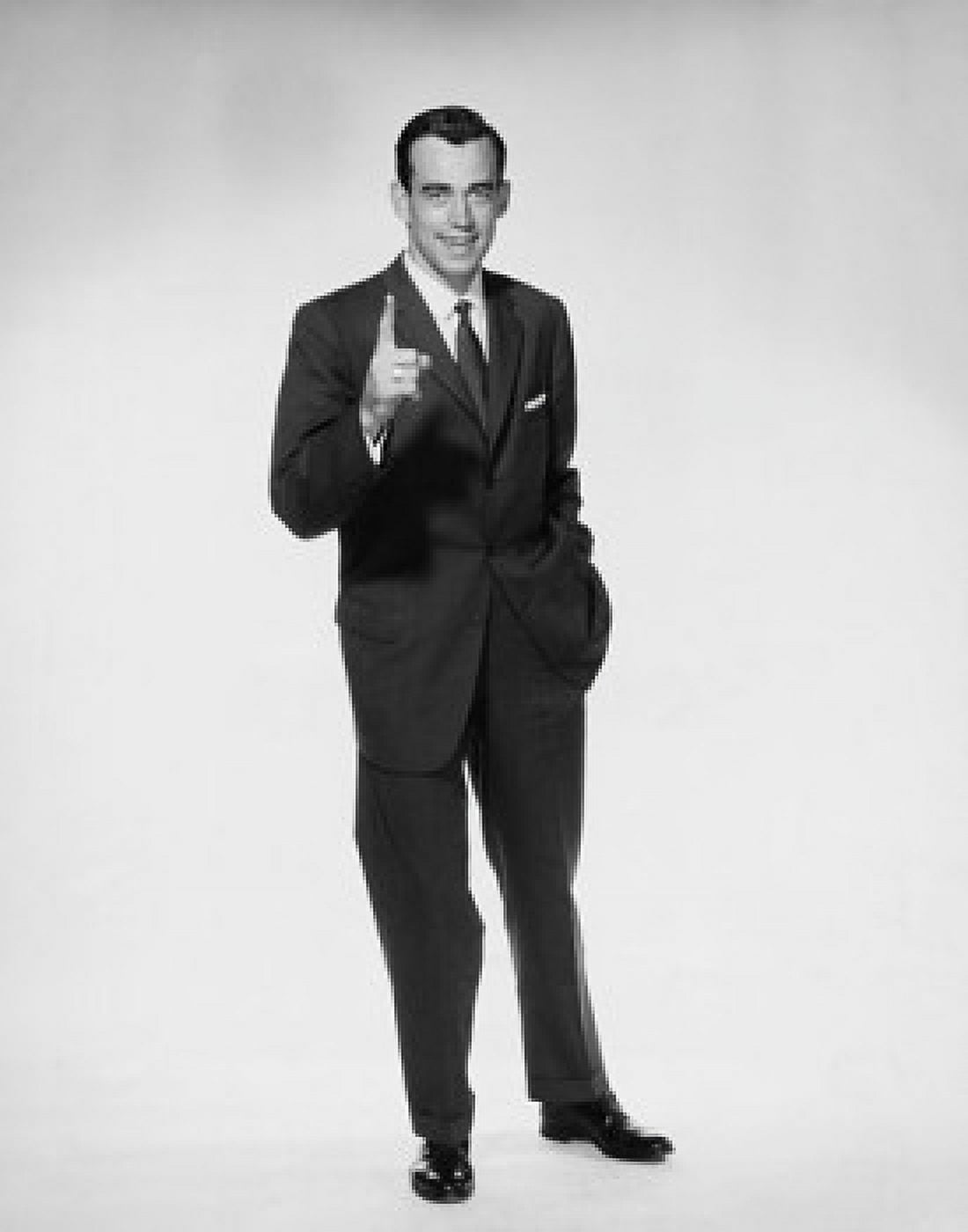 Portrait of businessman pointing upwards Canvas Art - (18 x 24)