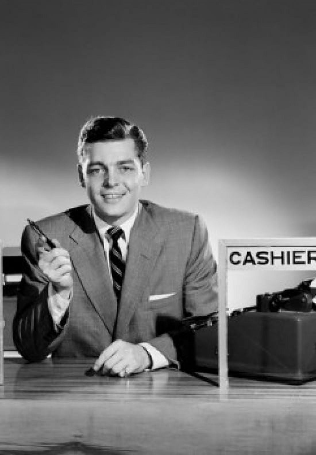 Portrait of cashier at desk Canvas Art - (18 x 24)