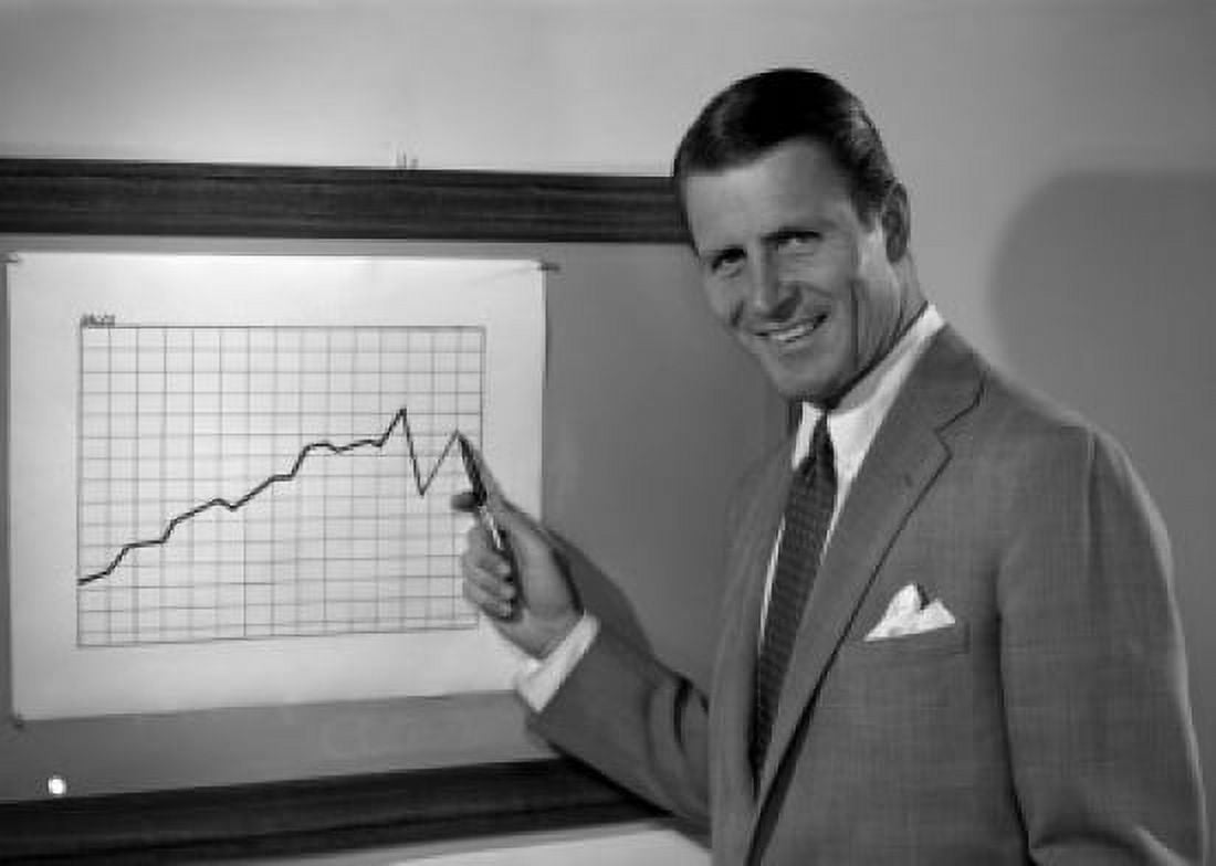 Portrait of cheerful businessman showing chart Canvas Art - (24 x 36)