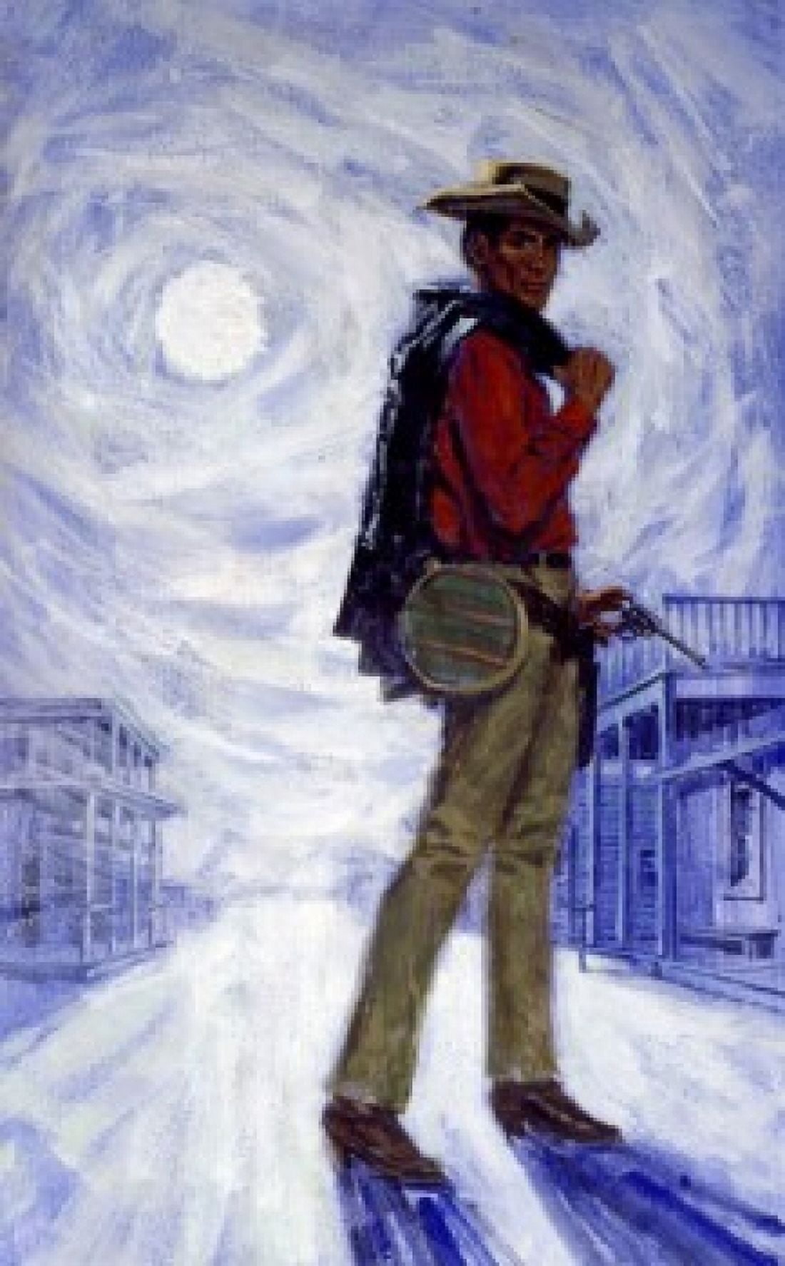 Portrait of cowboy holding pistol in town Canvas Art - (18 x 24)