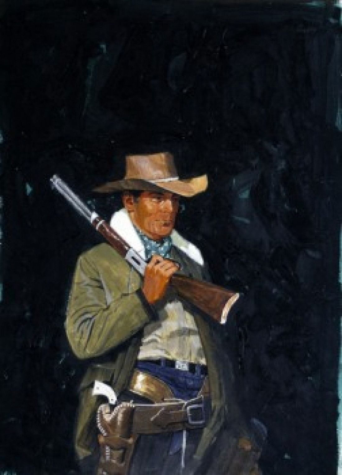 Portrait of cowboy holding shotgun Canvas Art - (24 x 36)