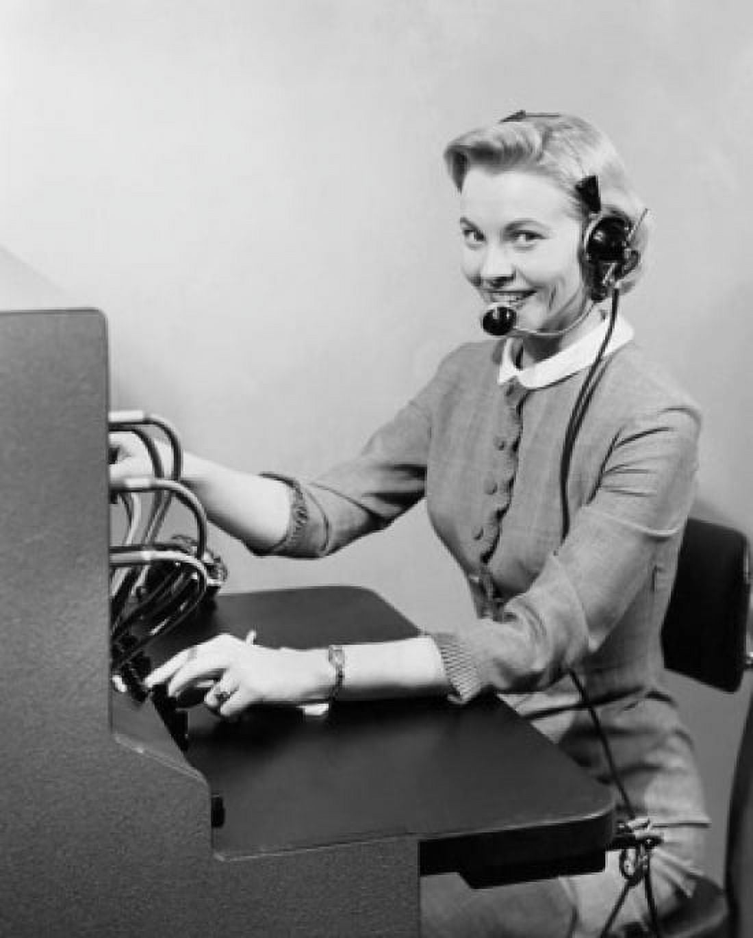 Portrait of female telephone operator operating switchboard Canvas Art - (24 x 36)