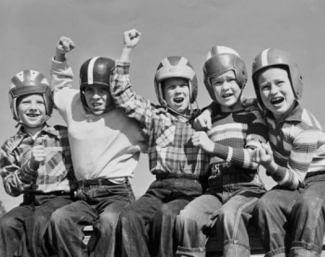 Portrait of five boys cheering Canvas Art - (24 x 36)