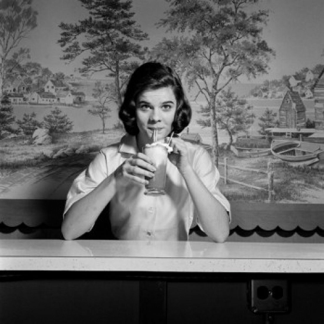 Portrait of girl drinking milk shake Canvas Art - (18 x 24)
