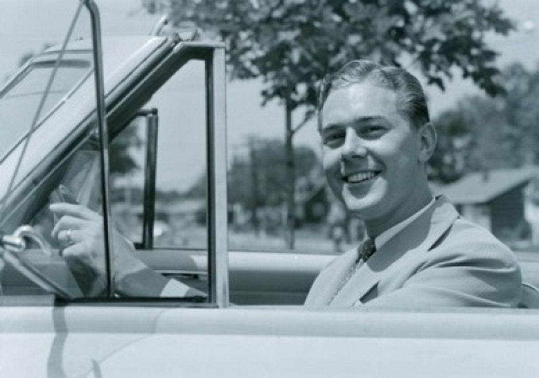 Portrait of man driving convertible car Canvas Art - (18 x 24)