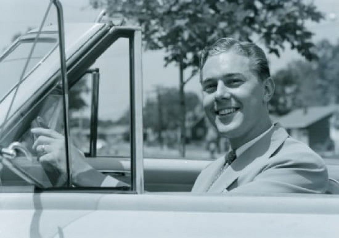 Portrait of man driving convertible car Canvas Art - (24 x 36)