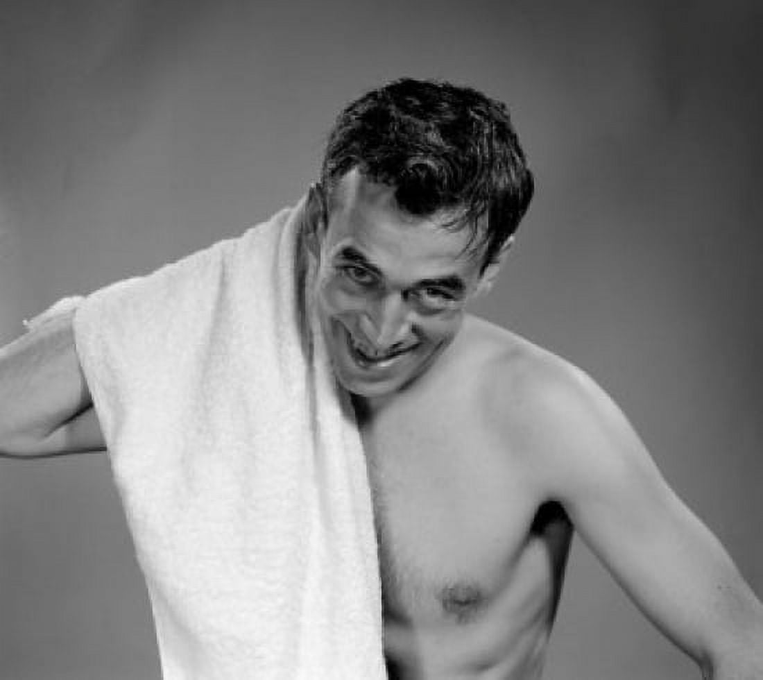 Portrait of man drying himself with towel Canvas Art - (18 x 24)