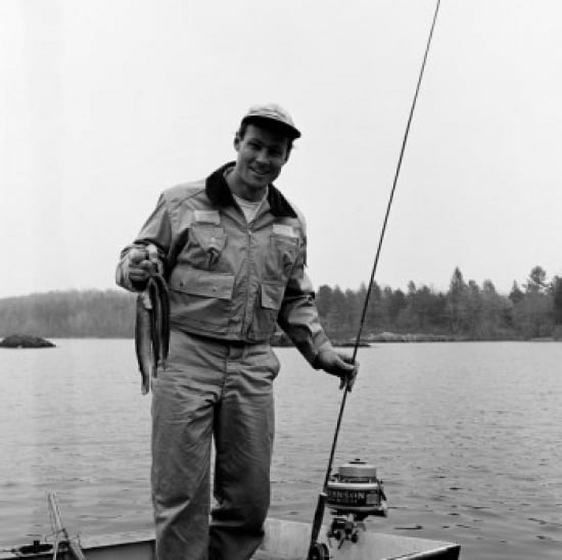 Portrait of man fishing in lake Canvas Art - (18 x 24)
