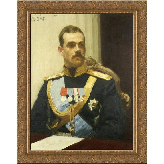 Portrait of member of State Council Grand Prince Mikhail Aleksandrovich Romanov. Study. 20x24 Gold Ornate Wood Framed Canvas Art by Repin, Ilya