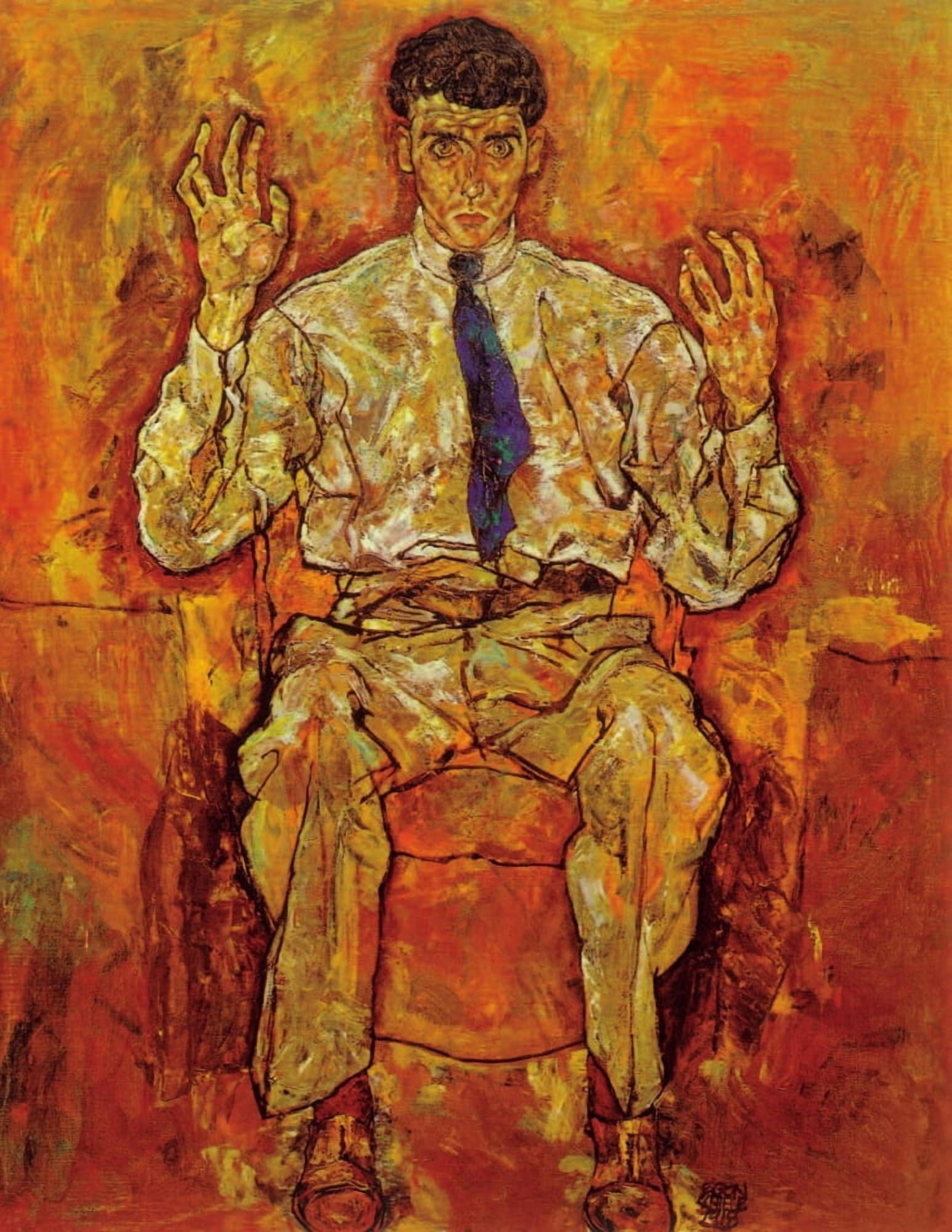 Portrait of painter Paris von Gutersloh 1918 Canvas Art - Egon Schiele (24 x 36)