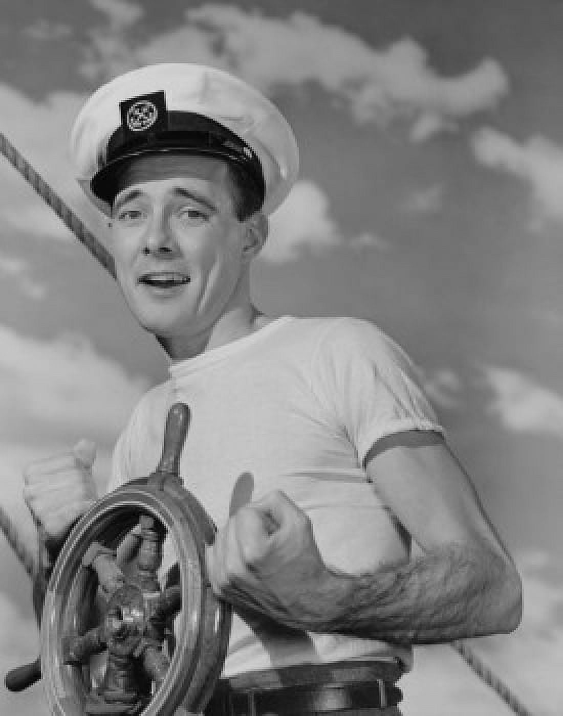 Portrait of sailor steering ship Canvas Art - (24 x 36)