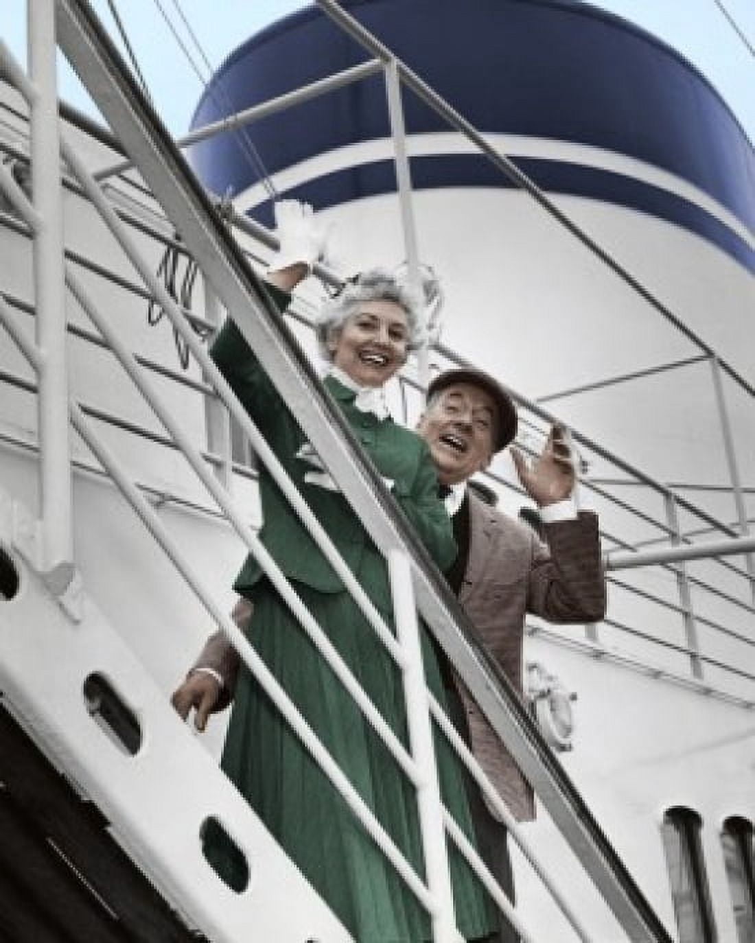 Portrait of senior couple waving from ship Canvas Art - (18 x 24)