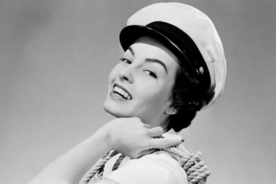 Portrait of smiling woman in sailor hat Canvas Art - (18 x 24)