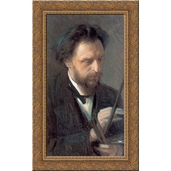 Portrait of the Artist G.G. Myasoedov 24x16 Gold Ornate Wood Framed Canvas Art by Ivan Kramskoy