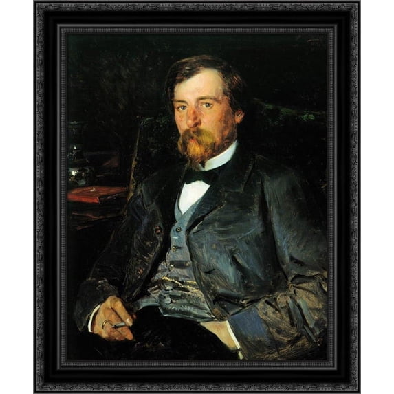 Portrait of the Artist Illarion Mikhailovich Pryanishikov 20x24 Black Ornate Wood Framed Canvas Art by Makovsky, Vladimir