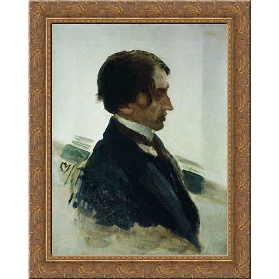 Portrait of the Artist Isaak Brodskiy 20x24 Gold Ornate Wood Framed Canvas Art by Repin, Ilya