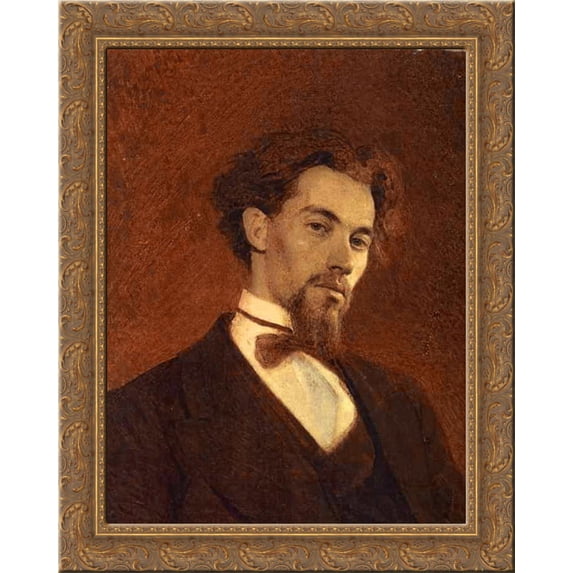 Portrait of the Artist Konstantin Savitsky 20x23 Gold Ornate Wood Framed Canvas Art by Kramskoi, Ivan Nikolaevich
