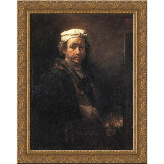 Portrait of the Artist at His Easel 20x23 Gold Ornate Wood Framed Canvas Art by Rembrandt