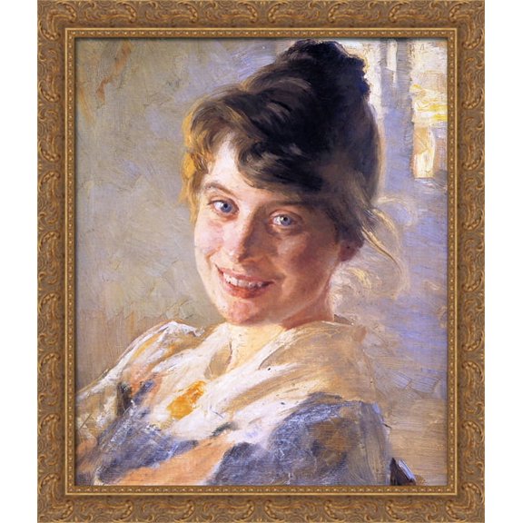 Portrait of the Artist's Wife, Marie 28x34 Large Gold Ornate Wood Framed Canvas Art by Peder Severin Kroyer