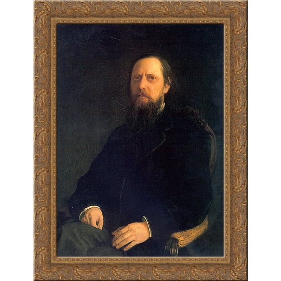Portrait of the Author Mikhail Saltykov-Shchedrin 24x18 Gold Ornate Wood Framed Canvas Art by Nikolai Ge