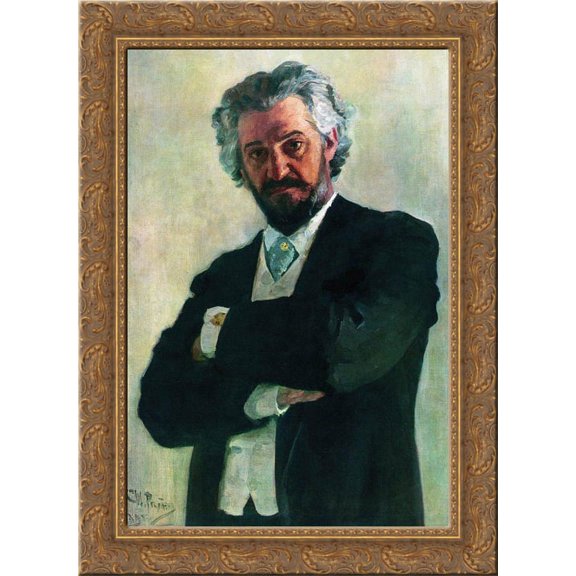 Portrait of the Chello Player Alexander Verzhbilovich 20x24 Gold Ornate Wood Framed Canvas Art by Repin, Ilya