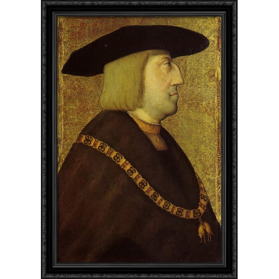 Portrait of the Emperor Maximilian I 28x40 Large Black Ornate Wood Framed Canvas Art by Bernhard Strigel