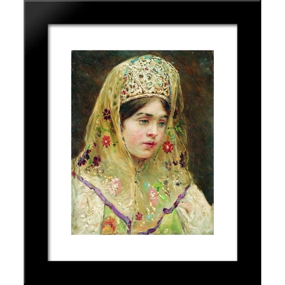 Portrait of the Girl in a Russian Dress 20x24 Framed Art Print by Makovsky, Konstantin