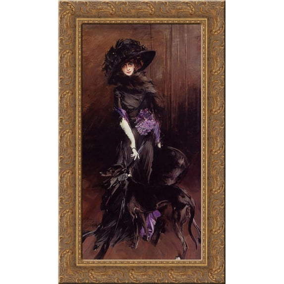 Portrait of the Marchesa Luisa Casati, with a Greyhound 17x24 Gold Ornate Wood Framed Canvas Art by Boldini, Giovanni