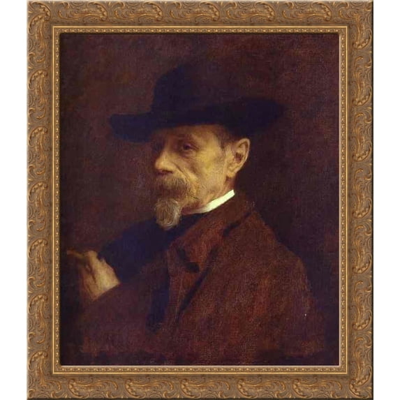 Portrait of the Photographer Andrey Denier 24x20 Gold Ornate Wood Framed Canvas Art by Ivan Kramskoy