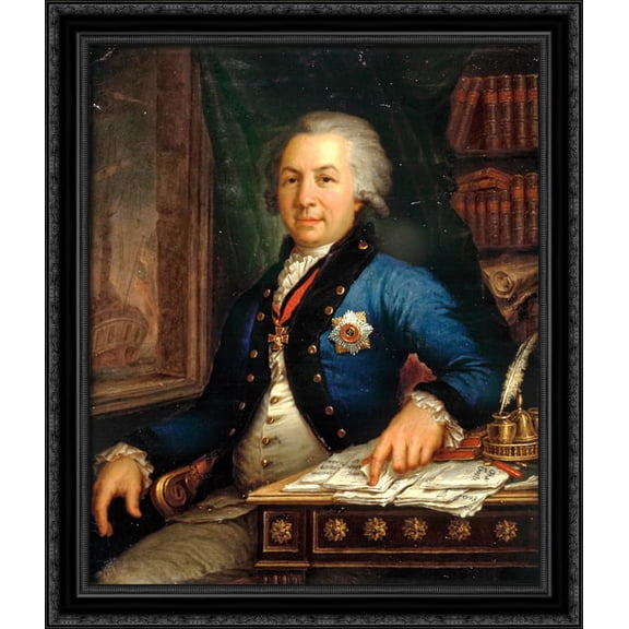 Portrait of the Russian poet Gavril Derzhavin 28x32 Large Black Ornate Wood Framed Canvas Art by Vladimir Borovikovsky