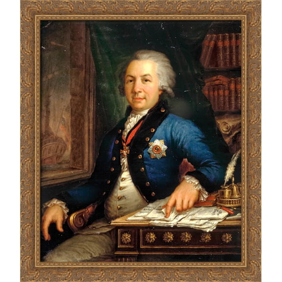 Portrait of the Russian poet Gavril Derzhavin 28x32 Large Gold Ornate Wood Framed Canvas Art by Vladimir Borovikovsky