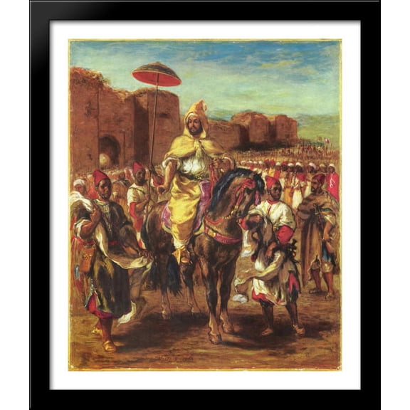 Portrait of the Sultan of Morocco 28x34 Large Black Wood Framed Print Art by Eugene Delacroix
