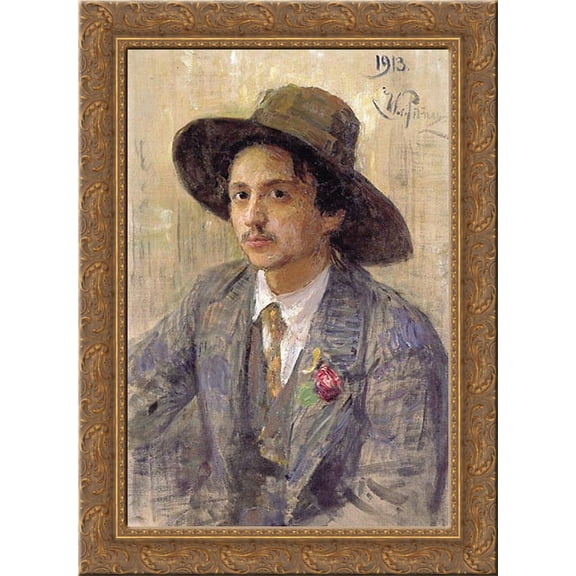 Portrait of the painter Isaak Izrailevich Brodsky 20x24 Gold Ornate Wood Framed Canvas Art by Repin, Ilya
