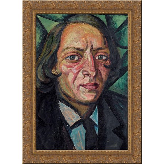 Portrait of the poet Venedict Mart 24x18 Gold Ornate Wood Framed Canvas Art by David Burliuk