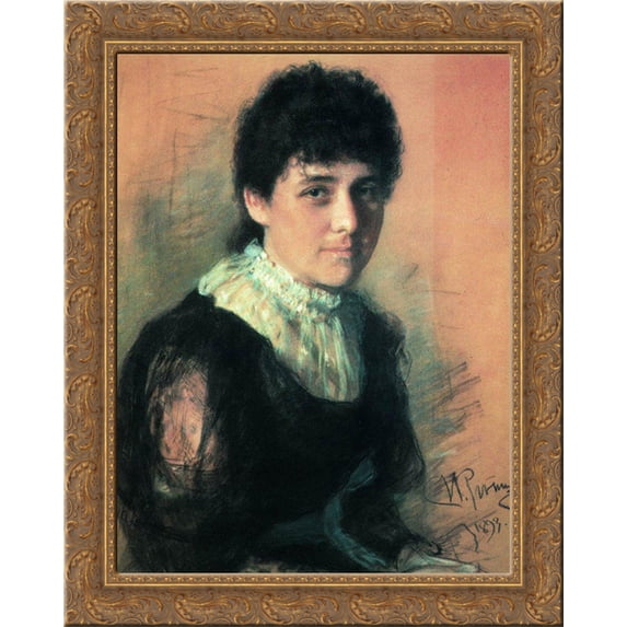 Portrait of the sculptor E.P.Tarhanova Antokolskaya 20x24 Gold Ornate Wood Framed Canvas Art by Repin, Ilya