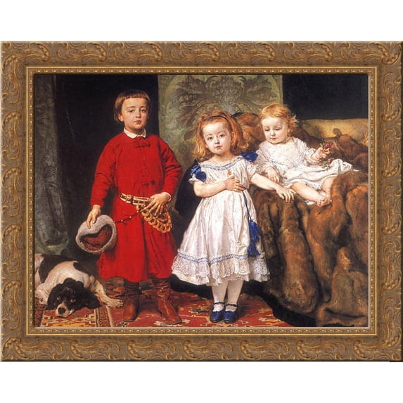Portrait of three children 24x20 Gold Ornate Wood Framed Canvas Art by Matejko, Jan