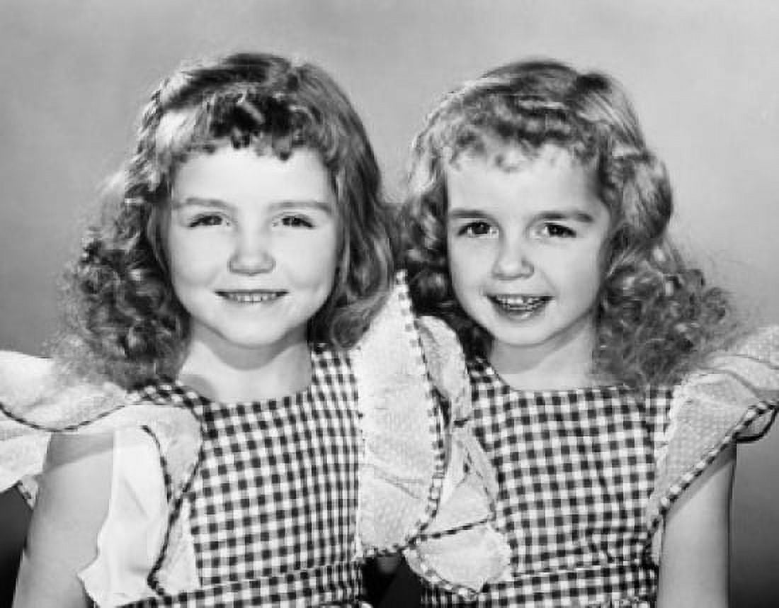 Portrait of twin girls smiling Canvas Art - (18 x 24)