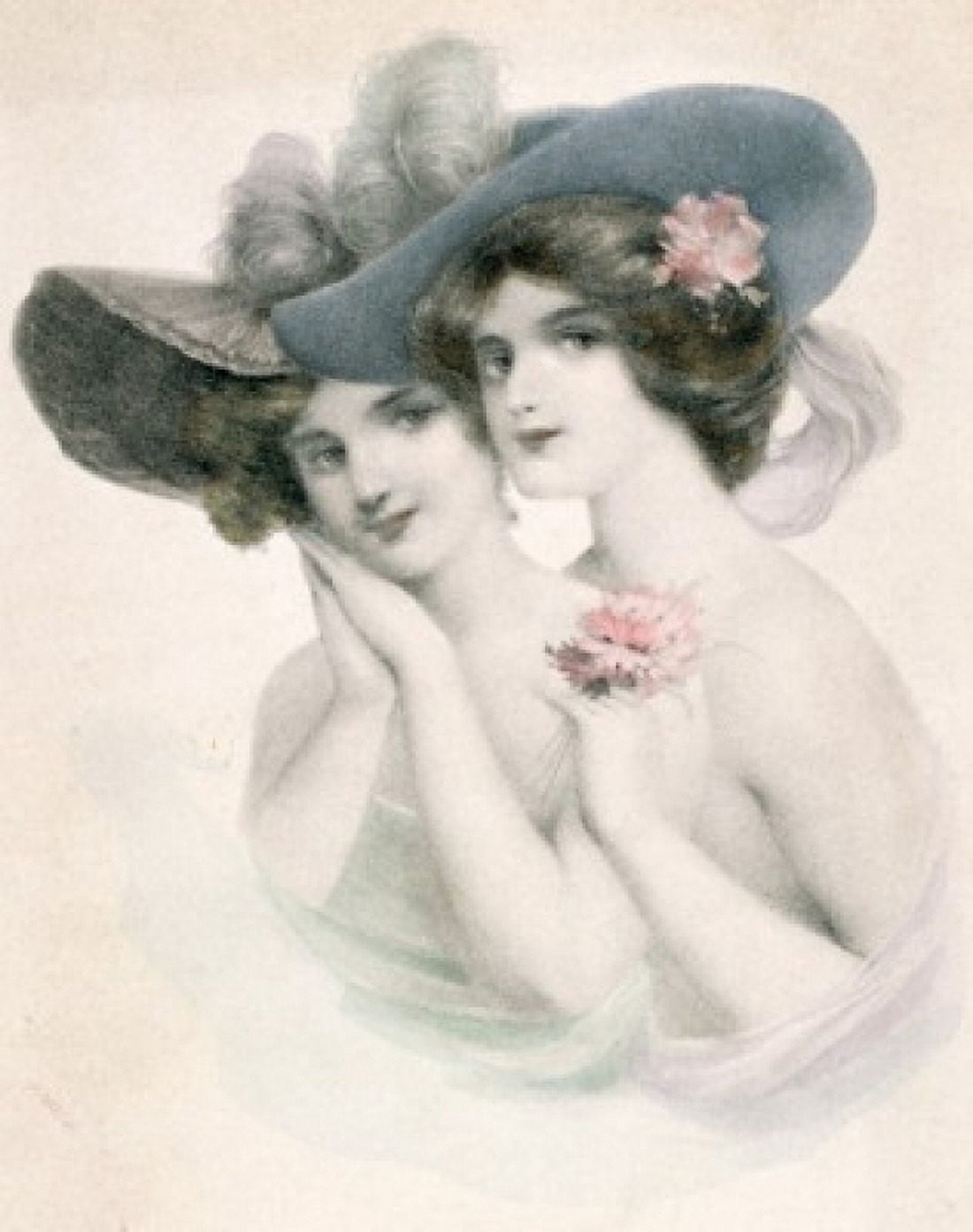Portrait of two young women Nostalgia Cards Canvas Art - (24 x 36)