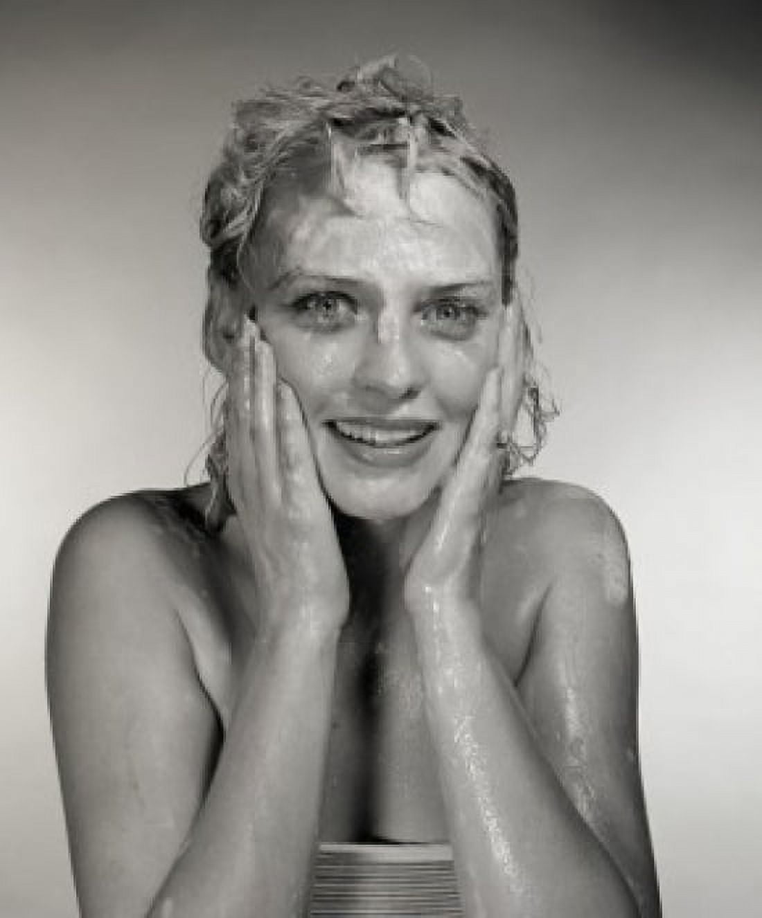 Portrait of wet woman taking shower Canvas Art - (24 x 36)