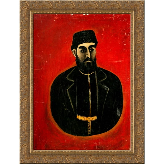 Portrait of wine pub owner on a red background 20x24 Gold Ornate Wood Framed Canvas Art by Pirosmani, Niko