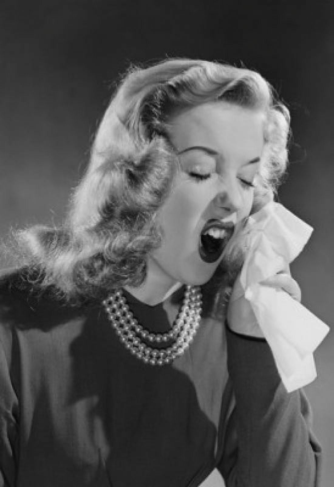 Portrait of woman sneezing Canvas Art - (24 x 36)