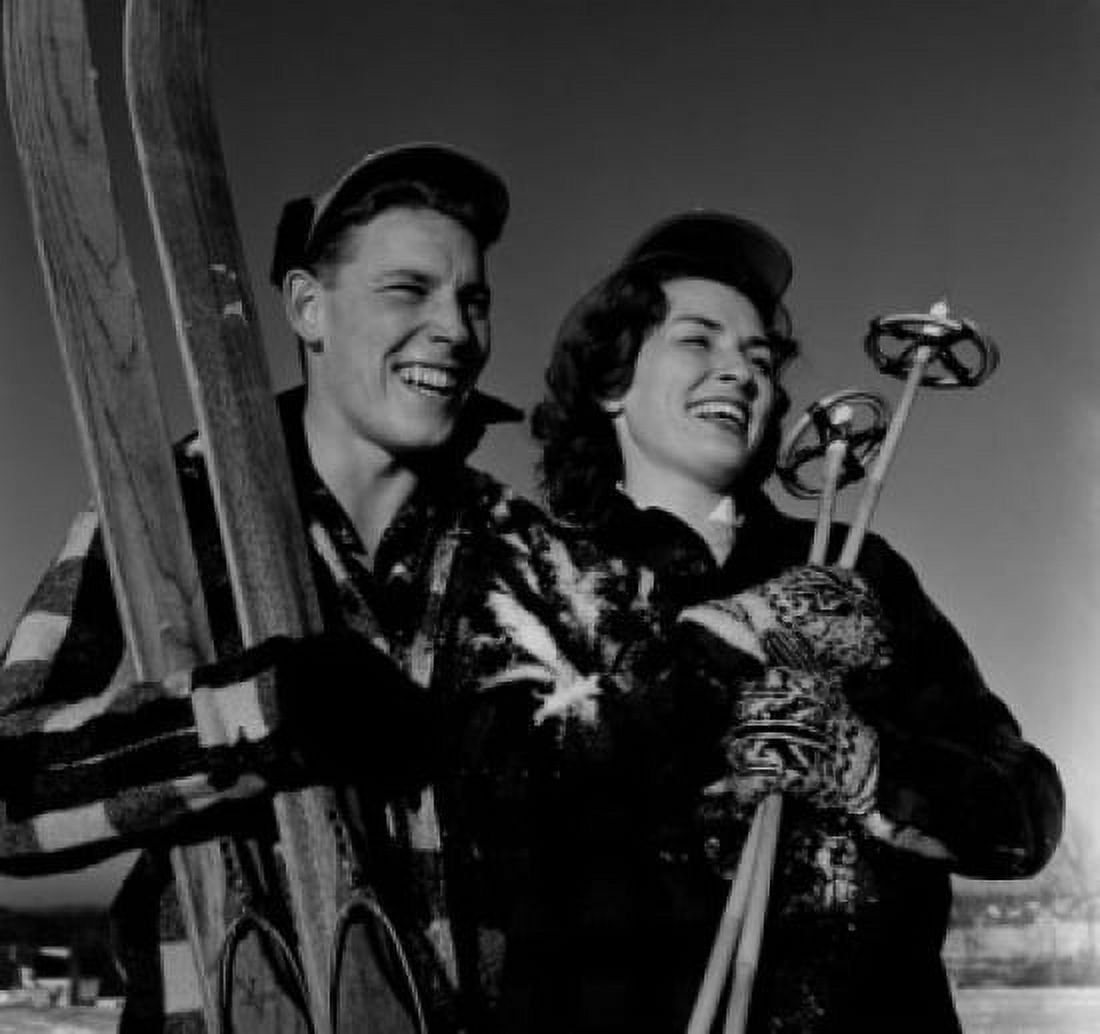 Portrait of young couple on ski holiday Canvas Art -  (24 x 36)