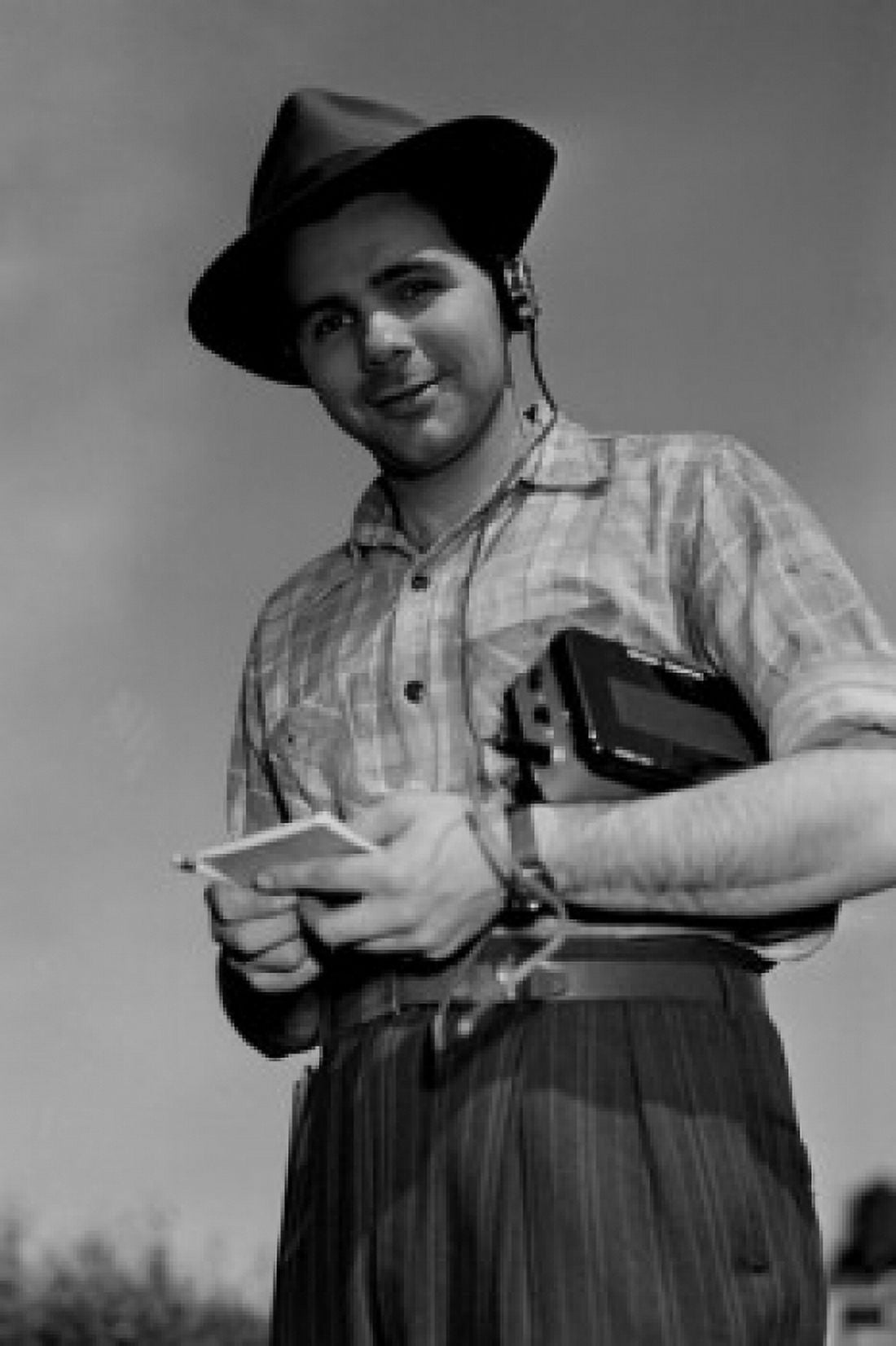 Portrait of young man with geiger counter outdoors Canvas Art - (24 x 36)
