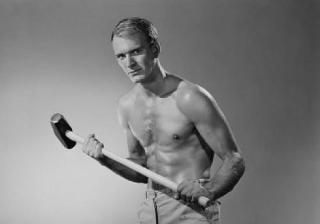 Portrait of young muscular man holding hammer Canvas Art - (18 x 24)